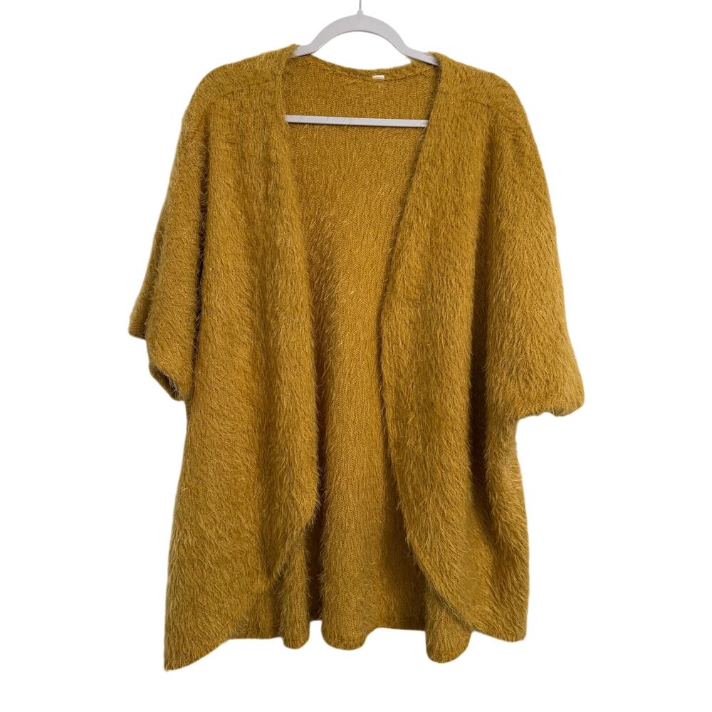 Women's S/M Boho Eyelash Angola Blend Yellow Open Front Cardigan Fall Soft